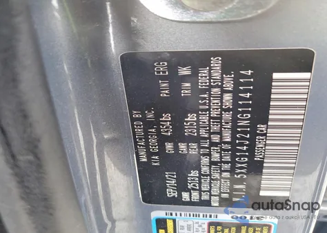 2022 Kia K5 Lxs z USA, uszkodzony, nr VIN 5XXG14J21NG114114